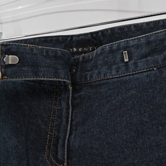 Vtg THEORY Jeans Womens Sz 2 Flare Trouser Dark Wash Low Rise Stretch Office Y2k - Picture 7 of 10